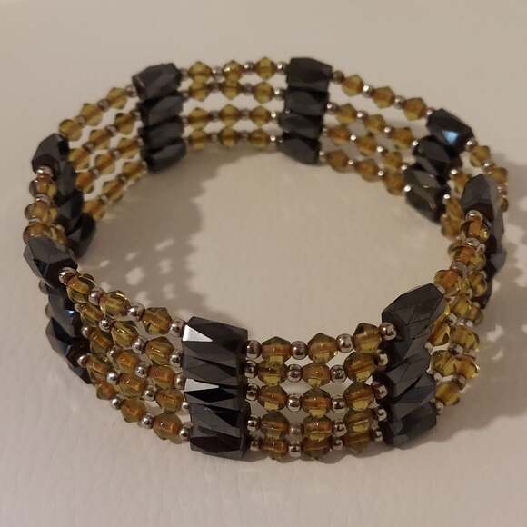 Yellow Glass and Lodestone Magnetite Beads Adjustable Bracelet - Picture 1 of 2